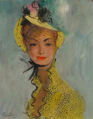 une image représentant un tableau où l'on voit une femme portant un chapeau jaune