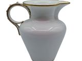 lavender glass pitcher with gold rim and handle