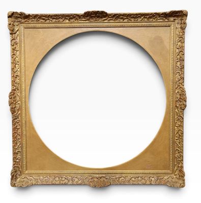 an old gold picture frame with a white background