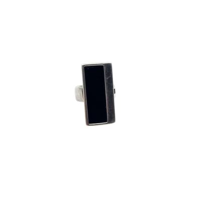 rectangular black onyxine stone ring in sterling silver setting