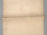 a piece of paper with a drawing of a woman ' s face on it