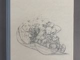 drawing of a man in a boat with a cat on it
