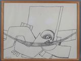 drawing of a bird sitting on top of a table next to a piece of paper