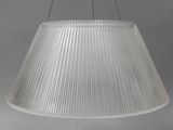 a close up of a lamp shade hanging from a ceiling