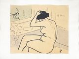 dessin représentant une femme nue assise devant un miroir