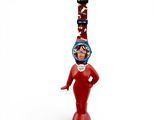 a red watch with a picture of a woman on it