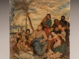 une image d'un tableau représentant un groupe de personnes sur une plage