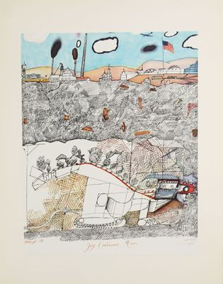 une image représentant un dessin de paysage avec un train qui arrive sur les rails