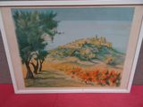 painting of a landscape with a castle in the distance and trees in the foreground