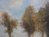 a painting of a couple of cows grazing in a field