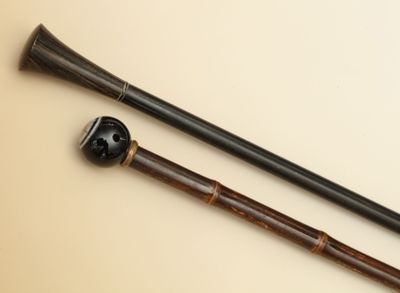 2 CANNES de Milord - L'une en bambou et pommeau boule en aga… - Photo 1