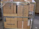 a cart with boxes on top of it in a warehouse