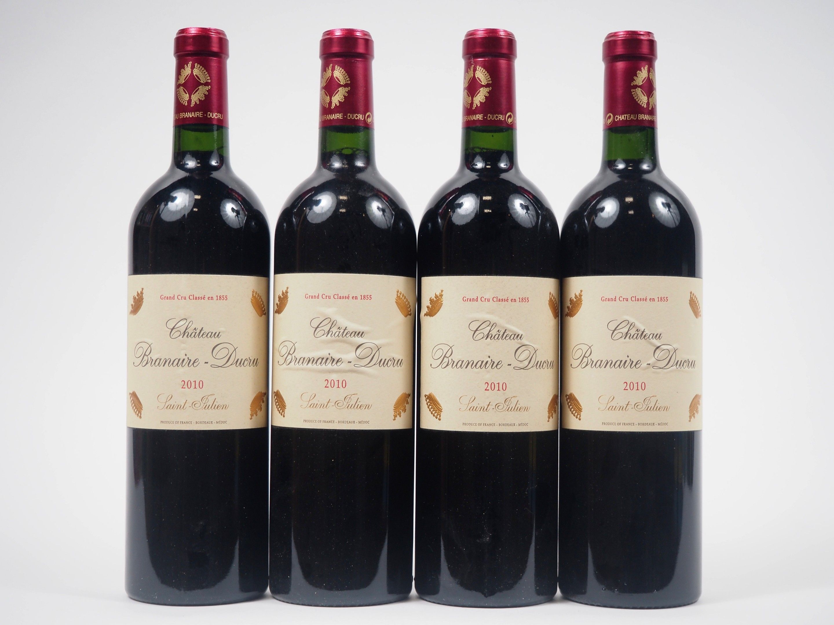 4 BOUTEILLES CHÂTEAU BRANAIRE DUCRU GCC ST JULIEN - 2010 - ÉTIQUETTES PLISSÉES