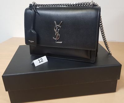 Sac à bandoulière YSL Saint Laurent en cuir noir avec chaîne
