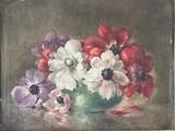 une peinture de fleurs dans un vase sur une table