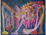abstract painting of a horse and a man with a horse drawn on it