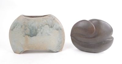 deux vases posés l'un à côté de l'autre sur une surface blanche
