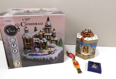 a box with a christmas scene inside of it
