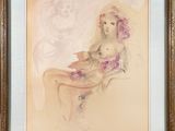 painting of a woman sitting on a chair with a cat in her lap