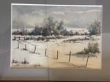 une image d'une peinture d'un champ couvert de neige