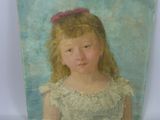 painting of a young girl in a white dress with a red flower in her hair