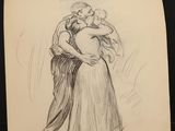an old drawing of a man and woman hugging each other