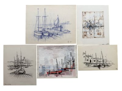 Bernard BOURRAND (XXe siècle) Vues de ports