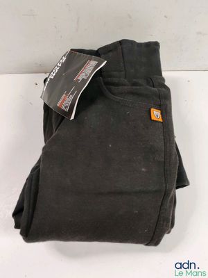 a close up of a pair of black pants on a white surface