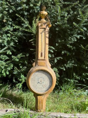 Thermomètre -baromètre en bois doré, H 107