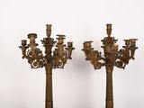 pair of antique brass candelabs on marble bases