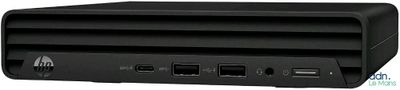the front view of a black hp desktop computer with four usb ports