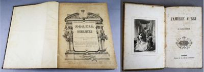 an old book opened to show a picture of a man and a woman