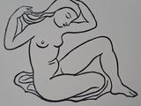a drawing of a nude woman sitting on the ground