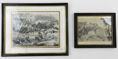 Ensemble de 2 gravures sur les combats de 1870, sous verre, …