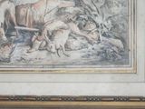 a picture of a picture of a painting of a man and a dog