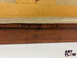 an image of a close up of a piece of wood with a painting on it