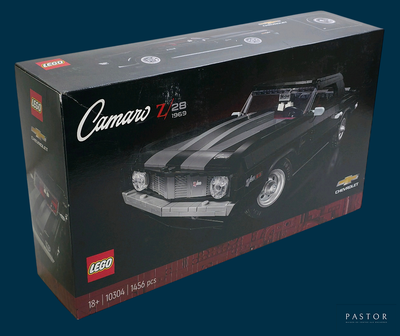 a black box with a black and white car inside of it