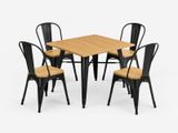 a wooden table with four chairs around it and a white background