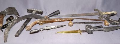 a lot of old tools that are laying on a table