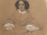 portrait of a woman in a brown dress sitting in a chair