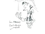 dessin représentant un homme portant un chapeau et tenant une cigarette à la main