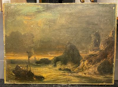 ECOLE EUROPENNE VERS 1850 Mer agitée près d'une côte Huile s…