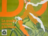 poster of a woman riding a bicycle with a dog on the back