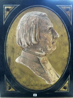 painting of a bust of a woman in a black frame