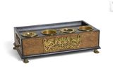 an image of a wooden box with two bowls on top of it