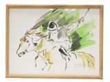 tableau représentant un homme à cheval avec une femme à l'arrière