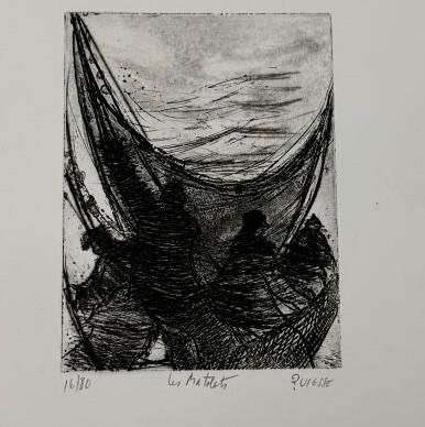 drawing of a black and white image of a boat in the water