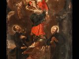an old painting of a woman holding a child in her arms