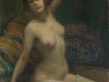 l'image d'un tableau représentant une femme assise sur un canapé