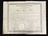an old paper document with a stamp on it